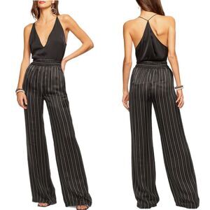 NWT Ramy Brook Anahi wide-leg striped pants with Black and white dash stripes Si